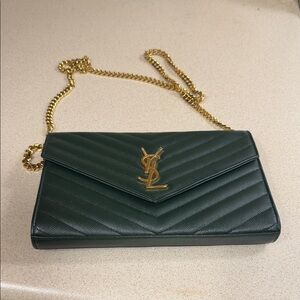 Saint Laurent Dark Green Quilted Chain Bag